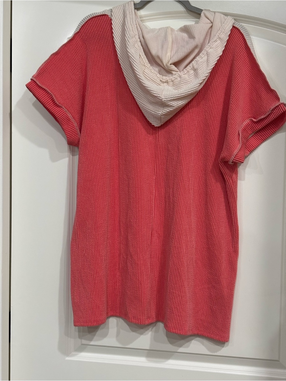 HEIMISH USA Coral and Cream Hooded Waffle Knit Shirt - Picture 3 of 4